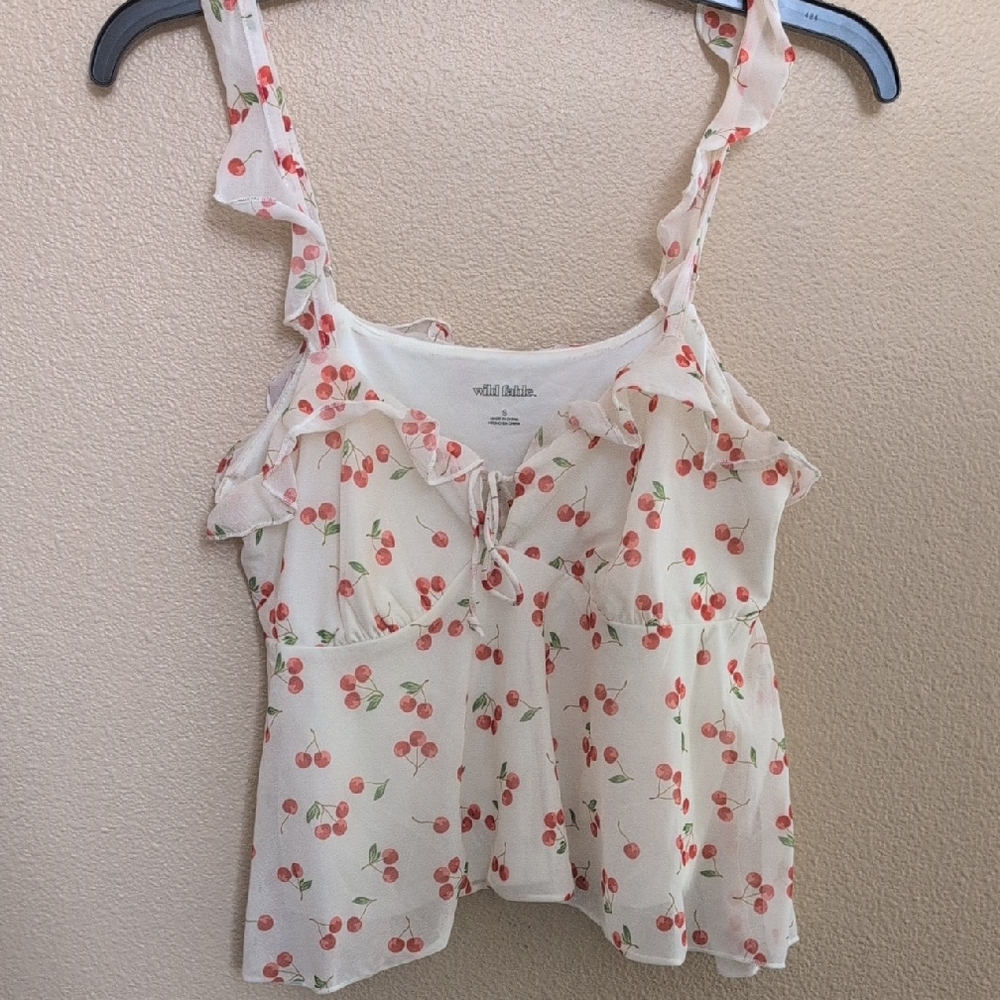 Wild Fable Junior Girls Or Women Blouse with Cherry Design - White and Pink/Red